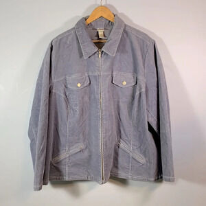 Butterfly stretch size 26 28w  light blue corduroy chore barn coat jean jacket